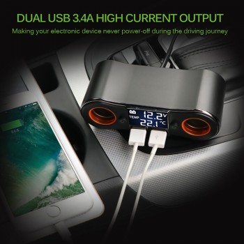 Onever 3.5A Dual USB Charger Car Cigarette Lighter Adapter 80W Power Socket Converter for DVR Car Voltage Display with 2 Switch