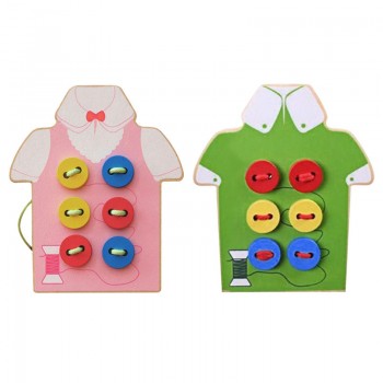 Kids Montessori Educational Toys Children Wooden Beads Lacing Board Toys Toddler Sew On Buttons Early Education Teaching Puzzle