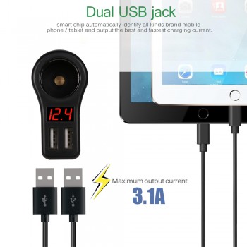 Dual USB Car Cigarette Lighter Socket Splitter Plug 5V 3.1A Car Charger Adapter Voltage Monitor Power Adapter for Smart Phone