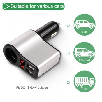 Dual USB Car Cigarette Lighter Socket Splitter Plug 5V 3.1A Car Charger Adapter Voltage Monitor Power Adapter for Smart Phone