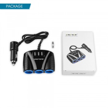 Onever 1 to 3 Car Cigarette Lighter Socket Splitter Hub Power Adapter 12V-24V with 3 USB 5V/3.1A for iPhone iPad Samsung