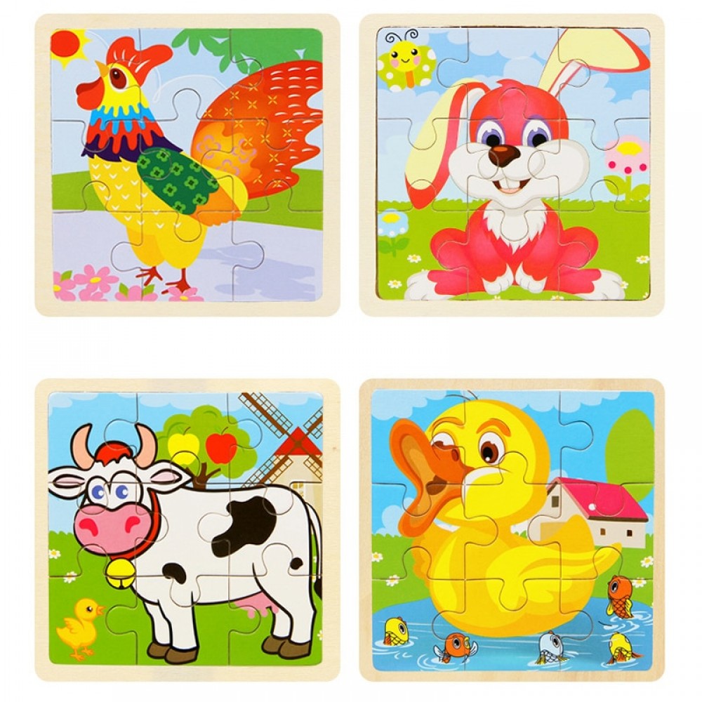 Mini Size 11*11cm Wooden 3D Cartoon Puzzle Jigsaw for Children Kids Cartoon Animal/traffic Puzzles Educational Toy Girl Boy Gift