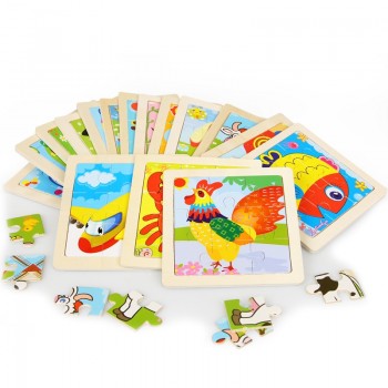 Mini Size 11*11cm Wooden 3D Cartoon Puzzle Jigsaw for Children Kids Cartoon Animal/traffic Puzzles Educational Toy Girl Boy Gift