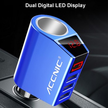 3 USB Car Charger 12V 24V 80W Power Output Cigarette Lighter Socket with 2 Digital LED Display for iPhone IOS Android Phones