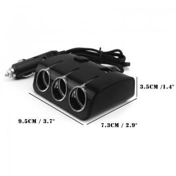 Onever 1 to 3 Car Cigarette Lighter with Dual USB Splitter Hub 12V/24V with Switch LED 5V/1.2A Three Socket Car Power Adapter