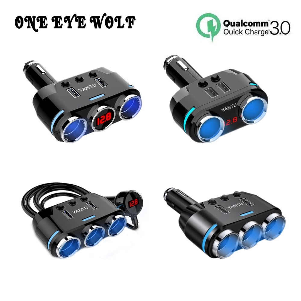 Car Fast Charger With 2 USB Interface With 3 Power Adapter Divider LED Display Voltage Current For iPhone 8 XS XR Samsung S8 GPS