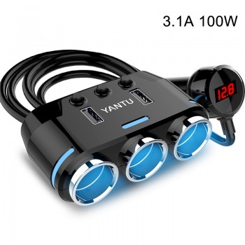 Car Fast Charger With 2 USB Interface With 3 Power Adapter Divider LED Display Voltage Current For iPhone 8 XS XR Samsung S8 GPS