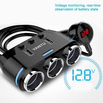 Car Fast Charger With 2 USB Interface With 3 Power Adapter Divider LED Display Voltage Current For iPhone 8 XS XR Samsung S8 GPS