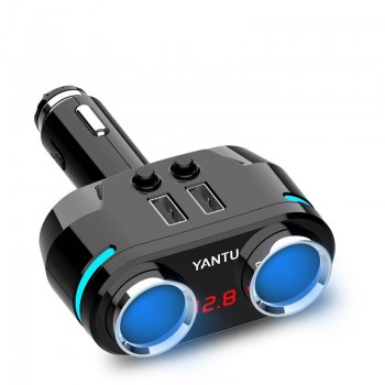 Car Fast Charger With 2 USB Interface With 3 Power Adapter Divider LED Display Voltage Current For iPhone 8 XS XR Samsung S8 GPS