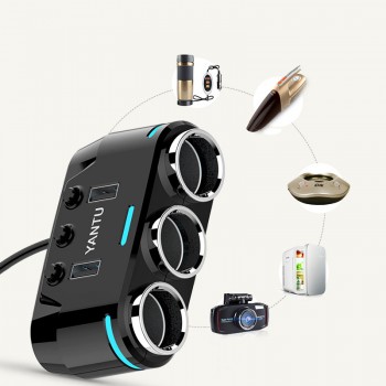 Car Fast Charger With 2 USB Interface With 3 Power Adapter Divider LED Display Voltage Current For iPhone 8 XS XR Samsung S8 GPS