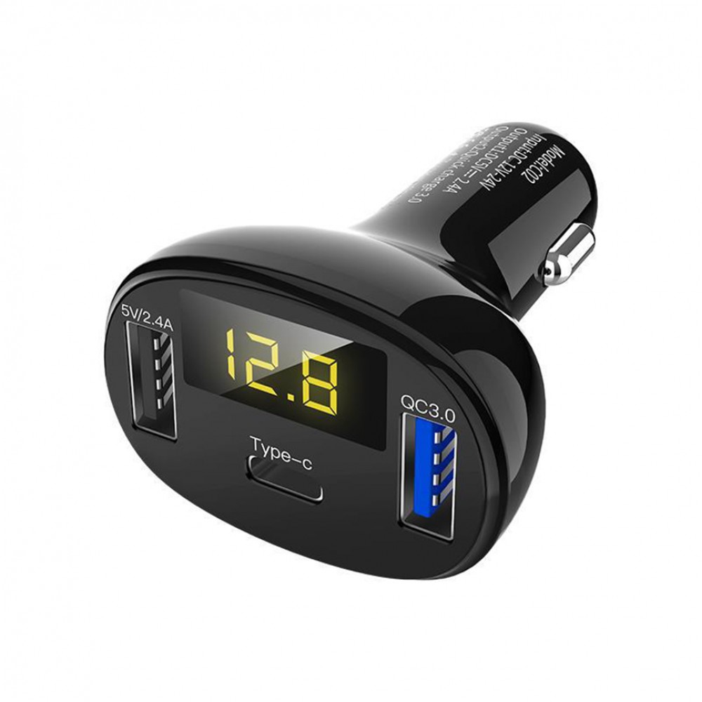 Car Dual USB Cigarette Lighter Type C QC 3.0 Charger 5V LED Display Adapter Splitter Auto Charge Socket Electronic Accessories
