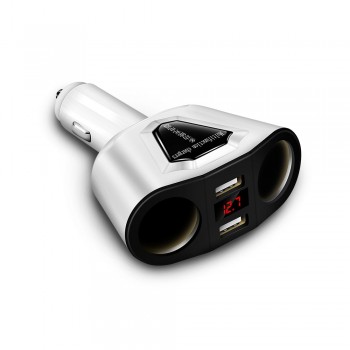 Onever 3.1A Dual USB Car Charger+2 Cigarette Lighter Sockets 120W Power Support Display Current Volmeter For iPhone iPad Samsung