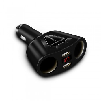 Onever 3.1A Dual USB Car Charger+2 Cigarette Lighter Sockets 120W Power Support Display Current Volmeter For iPhone iPad Samsung