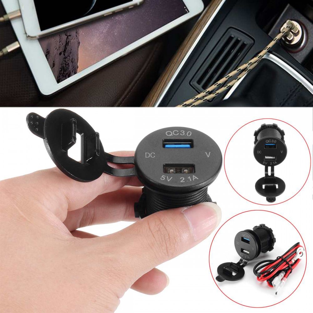 Led Car Dual USB Charger Quick Charging Socket Adapter Voltage Display QC3.0 2.1A ABS Waterproof Round Auto Power Adapter