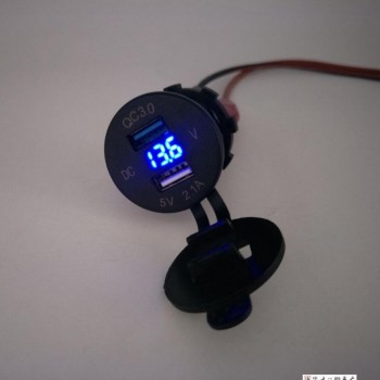 Led Car Dual USB Charger Quick Charging Socket Adapter Voltage Display QC3.0 2.1A ABS Waterproof Round Auto Power Adapter