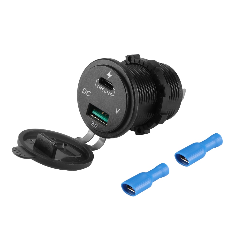 36W Car USB Charger Hub Adapter Quick Charge QC3.0 5V Type-C PD Fast Charger with Voltmeter 12-24V