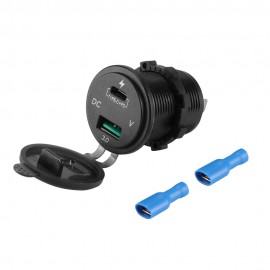 36W Car USB Charger Hub Adapter Quick Charge QC3.0 5V Type-C PD Fast Charger with Voltmeter 12-24V