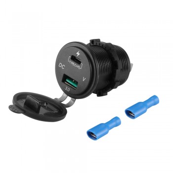 36W Car USB Charger Hub Adapter Quick Charge QC3.0 5V Type-C PD Fast Charger with Voltmeter 12-24V