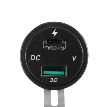36W Car USB Charger Hub Adapter Quick Charge QC3.0 5V Type-C PD Fast Charger with Voltmeter 12-24V