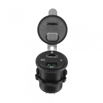 36W Car USB Charger Hub Adapter Quick Charge QC3.0 5V Type-C PD Fast Charger with Voltmeter 12-24V