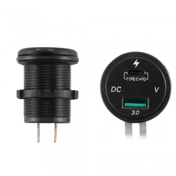 36W Car USB Charger Hub Adapter Quick Charge QC3.0 5V Type-C PD Fast Charger with Voltmeter 12-24V