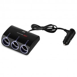 Blue LED Car Multifunctional 3 Sockets Cigarette Lighter with USB Charging Port Splitter Hub Power Adapter for 12V-24V vehicles