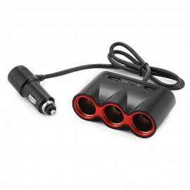 12V/24V 1 to 3 Port Car Cigarette Lighter Splitter Triple Power Socket Splitter Dual USB Port Hub Charger Adapter DY189