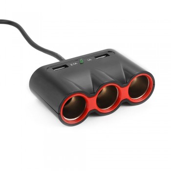 12V/24V 1 to 3 Port Car Cigarette Lighter Splitter Triple Power Socket Splitter Dual USB Port Hub Charger Adapter DY189