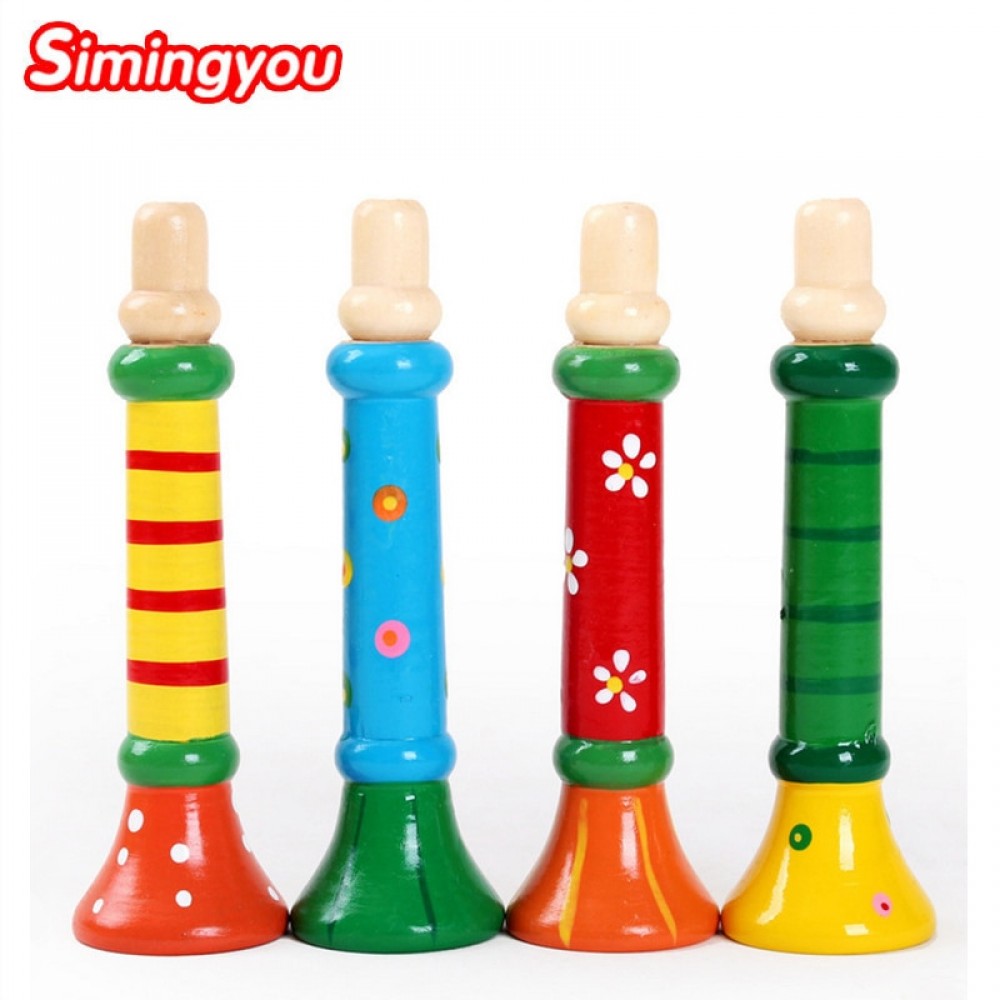 Simingyou 1pcs Colorful Wooden Toys Trumpet Buglet Hooter Bugle Musical Toys For Kids Instruments Toy Random C20 DropShipping