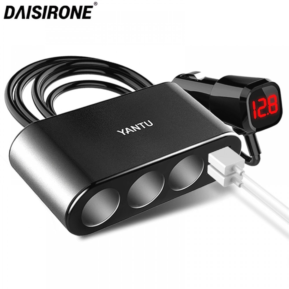 Car Cigarette Lighter Socket Splitter Plug USB Charger Adapter DC 12-24V 3.1A 120W With Voltage Monitoring Display For Phone DVR