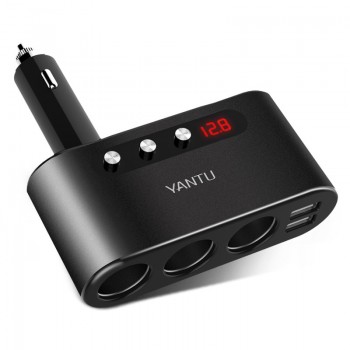 Car Cigarette Lighter Socket Splitter Plug USB Charger Adapter DC 12-24V 3.1A 120W With Voltage Monitoring Display For Phone DVR