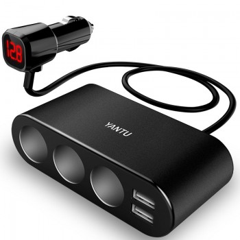 Car Cigarette Lighter Socket Splitter Plug USB Charger Adapter DC 12-24V 3.1A 120W With Voltage Monitoring Display For Phone DVR