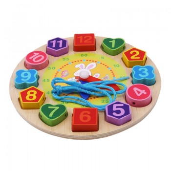 Wooden Toy Colorful 12 Numbers Clock Toy Digital Geometry Cognitive Matching Clock Toy Baby Kids Early Educational Toy Puzzles