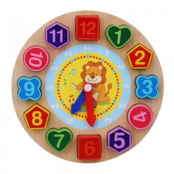 Wooden Toy Colorful 12 Numbers Clock Toy Digital Geometry Cognitive Matching Clock Toy Baby Kids Early Educational Toy Puzzles