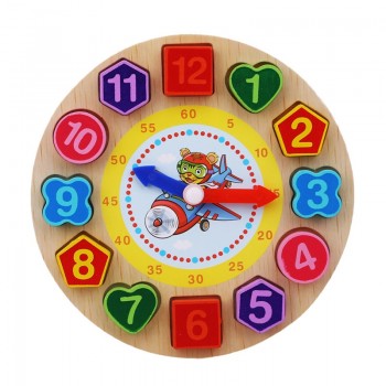 Wooden Toy Colorful 12 Numbers Clock Toy Digital Geometry Cognitive Matching Clock Toy Baby Kids Early Educational Toy Puzzles