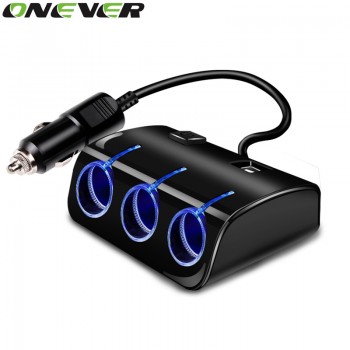 Onever  1 Piece  Dual USB Ports And Three Cigarette Lighter Charger 12v Car Cigar Lighter Three Socket Car Charger With  Switch