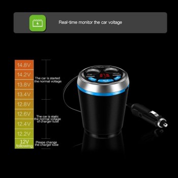 Onever 3 in 1 Bluetooth FM Transmitter Car Music MP3 Player Hands Free Car Kit Cup Holder Cigarette Lighter 2 USB Power