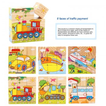 High Grade Six-face Picture Wooden Jigsaw 3D Puzzle Toys Childrens Early Educational Toy Cube Jigsaw Puzzle Baby Kids Gifts