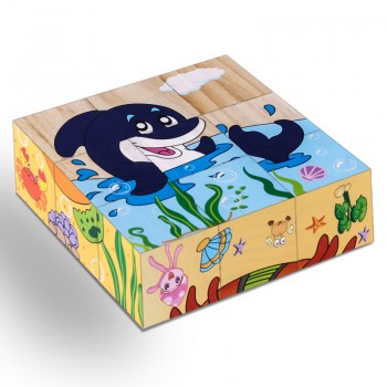 High Grade Six-face Picture Wooden Jigsaw 3D Puzzle Toys Childrens Early Educational Toy Cube Jigsaw Puzzle Baby Kids Gifts