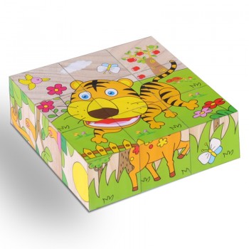 High Grade Six-face Picture Wooden Jigsaw 3D Puzzle Toys Childrens Early Educational Toy Cube Jigsaw Puzzle Baby Kids Gifts