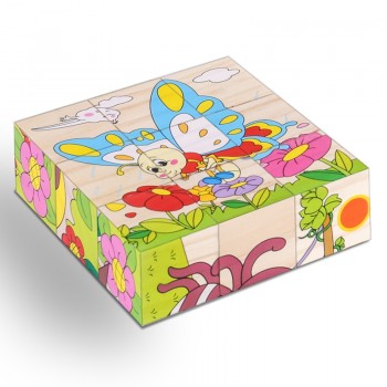 High Grade Six-face Picture Wooden Jigsaw 3D Puzzle Toys Childrens Early Educational Toy Cube Jigsaw Puzzle Baby Kids Gifts