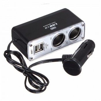USB 2 Port 2 Way Car Power Cigarette Lighter Socket Splitter Adapter Charger DC 12~24V Cigarette Lighter Socket Black