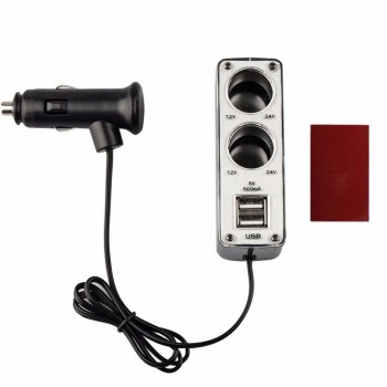 USB 2 Port 2 Way Car Power Cigarette Lighter Socket Splitter Adapter Charger DC 12~24V Cigarette Lighter Socket Black