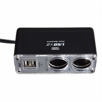 USB 2 Port 2 Way Car Power Cigarette Lighter Socket Splitter Adapter Charger DC 12~24V Cigarette Lighter Socket Black