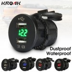 LED 5V 4.2A Dual USB Car Charger Lighter Socket Heat Resistance Plastic Car Cigarette Lighter Voltmeter 12/24V 5 Colors