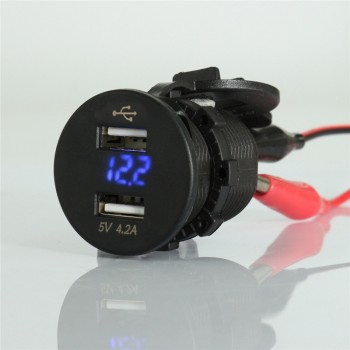 LED 5V 4.2A Dual USB Car Charger Lighter Socket Heat Resistance Plastic Car Cigarette Lighter Voltmeter 12/24V 5 Colors