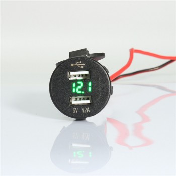 LED 5V 4.2A Dual USB Car Charger Lighter Socket Heat Resistance Plastic Car Cigarette Lighter Voltmeter 12/24V 5 Colors