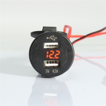 LED 5V 4.2A Dual USB Car Charger Lighter Socket Heat Resistance Plastic Car Cigarette Lighter Voltmeter 12/24V 5 Colors