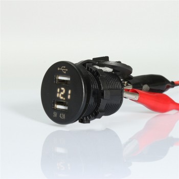 LED 5V 4.2A Dual USB Car Charger Lighter Socket Heat Resistance Plastic Car Cigarette Lighter Voltmeter 12/24V 5 Colors