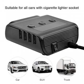 AOSHIKE 3 Way Car Cigarette Lighter Adapter 12V-24V Socket Splitter Plug LED 4 USB Charger Adapter 2.4A 100W For Phone MP3 DVR